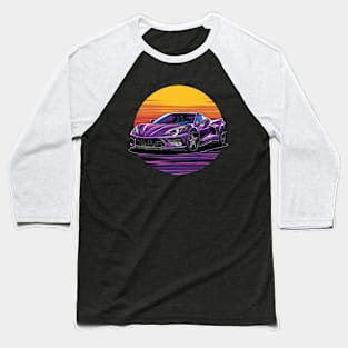 Purple C8 Corvette Stingray Parked In the Sunset Supercar Racecar Muscle Car Sportscar Corvette C8 Baseball T-Shirt